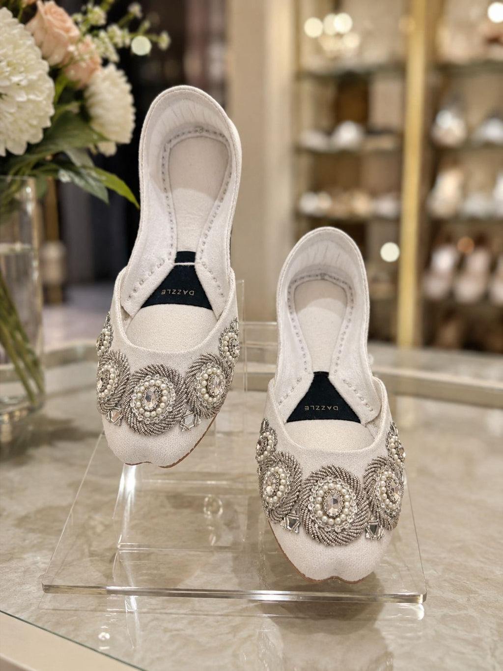 Chandni Khussa — Pearl & Silver Zardozi Flats