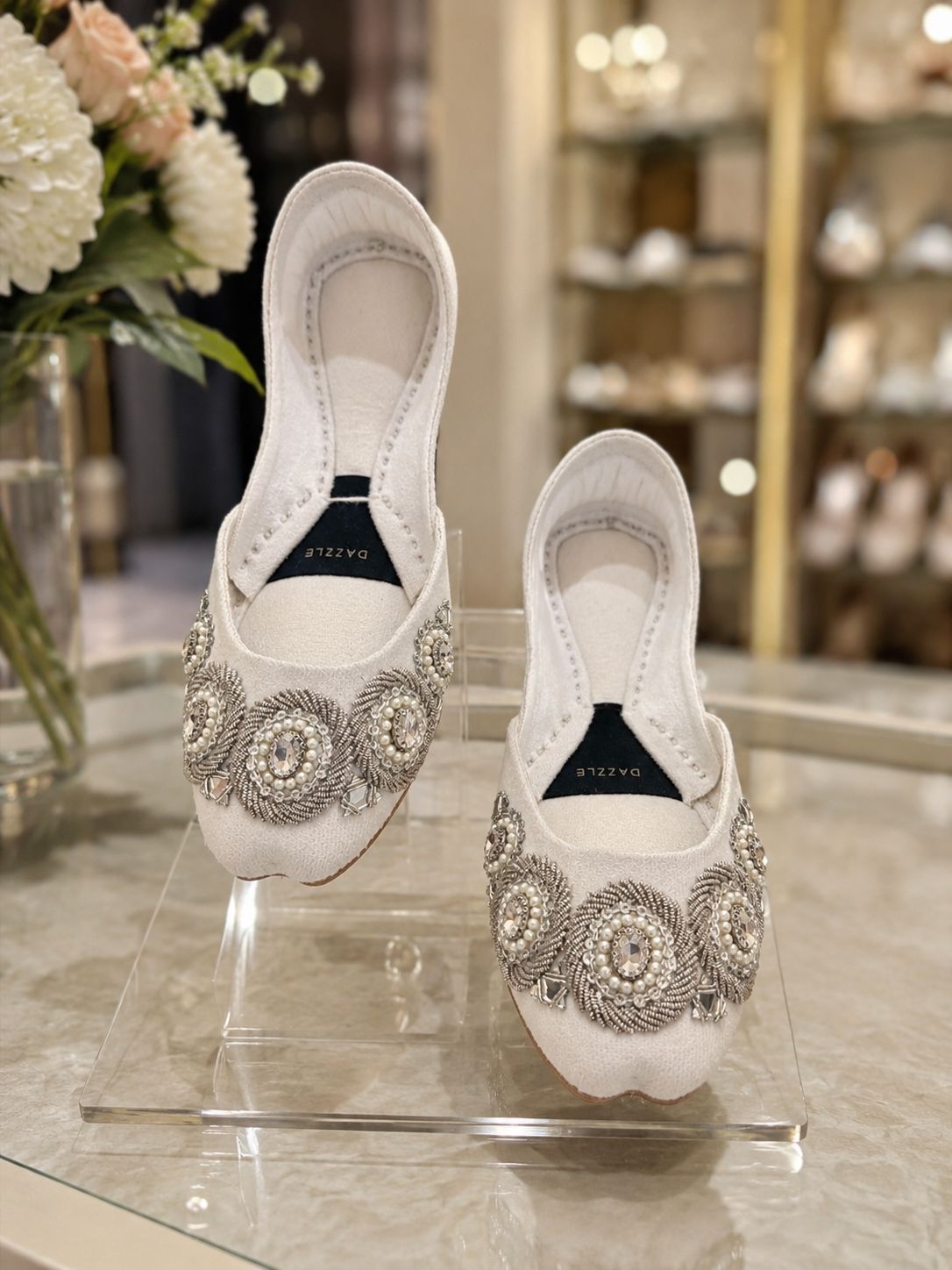 Chandni Khussa — Pearl & Silver Zardozi Flats