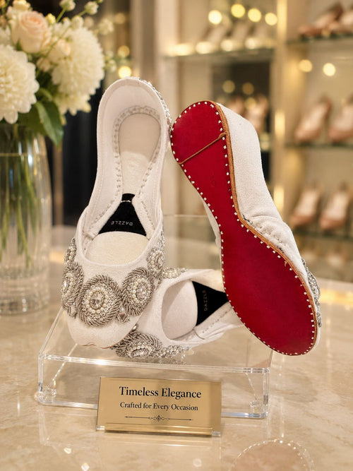 Chandni Khussa — Pearl & Silver Zardozi Flats