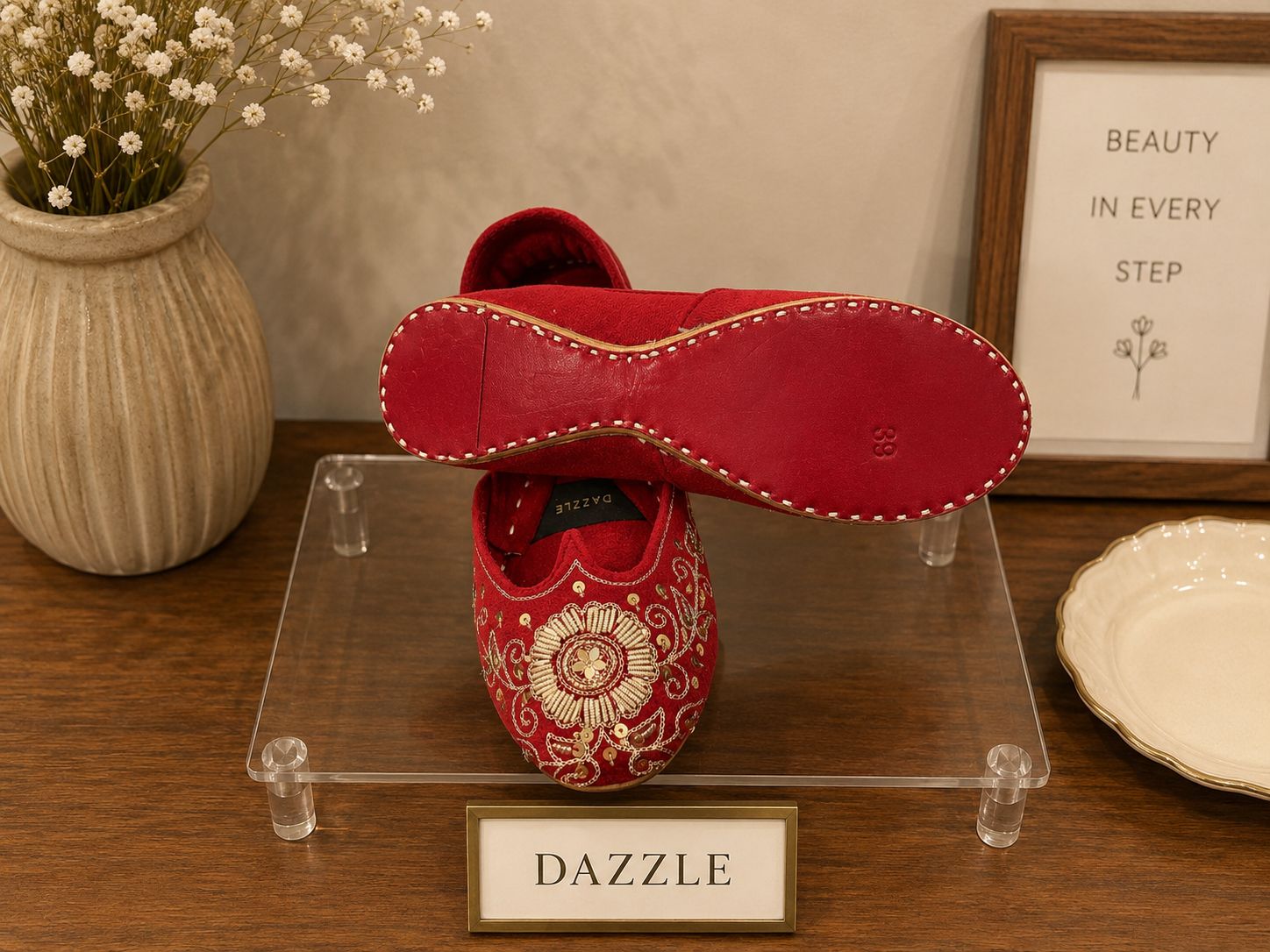 Anarkali Khussa — Crimson Velvet Tilla Flats