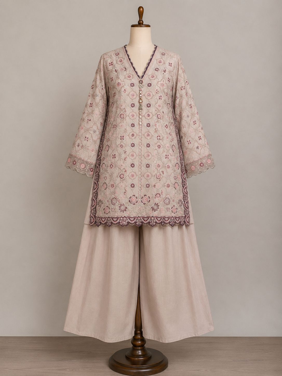 Zoya — Embroidered Organza & Linen Culotte Set