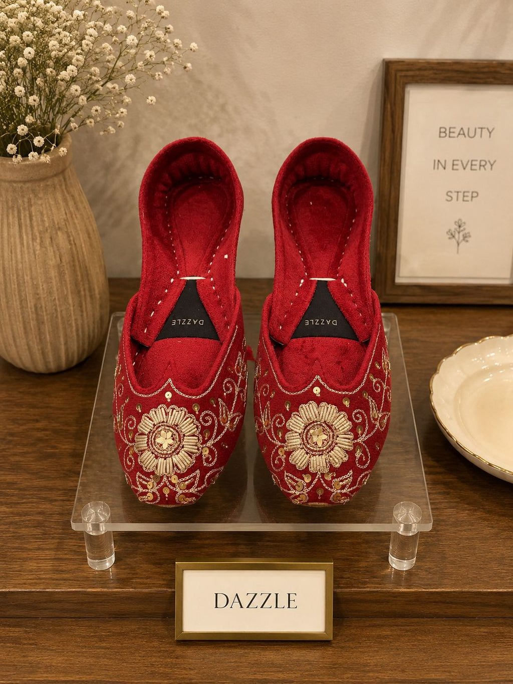Anarkali Khussa — Crimson Velvet Tilla Flats