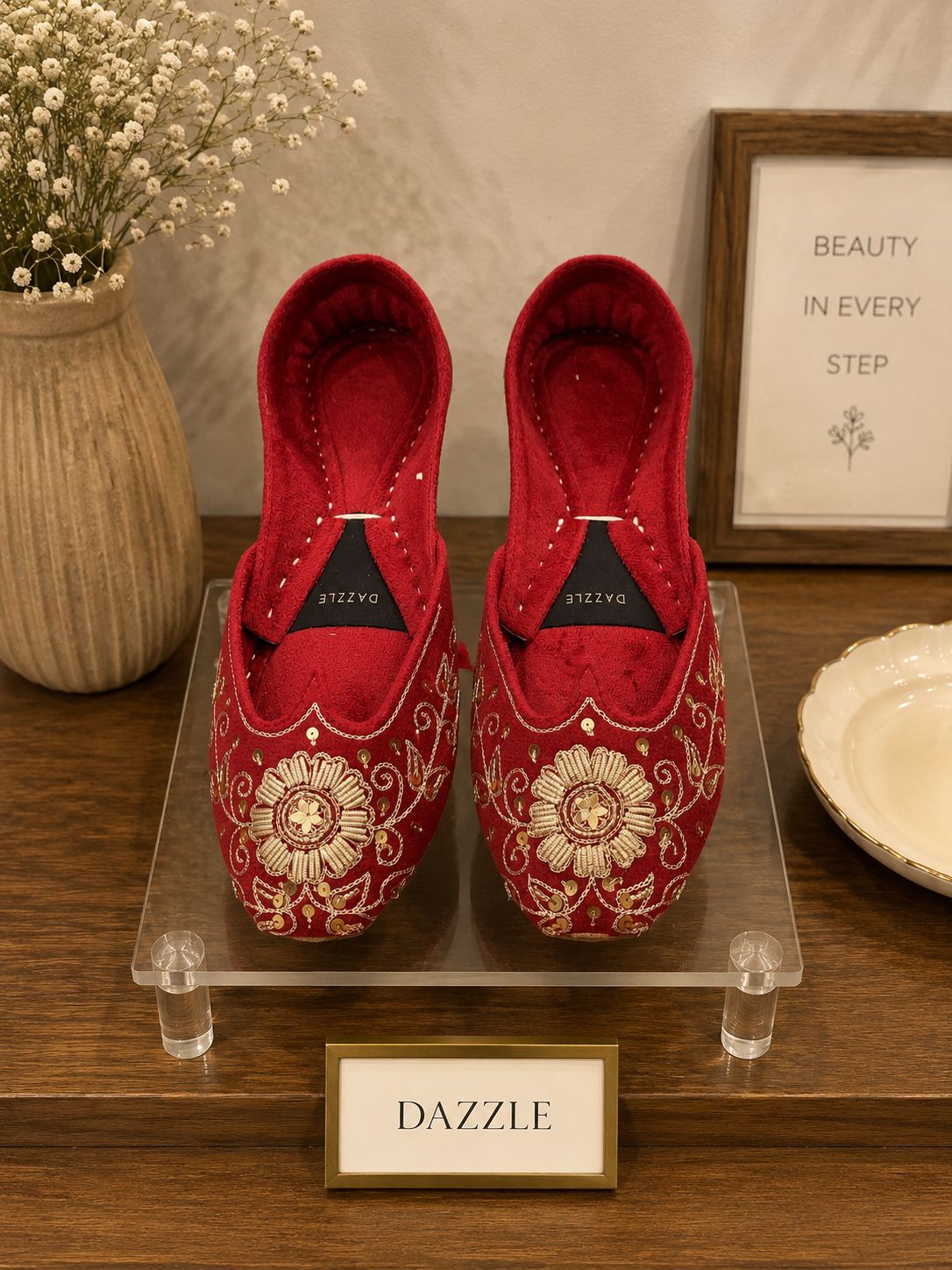 Anarkali Khussa — Crimson Velvet Tilla Flats