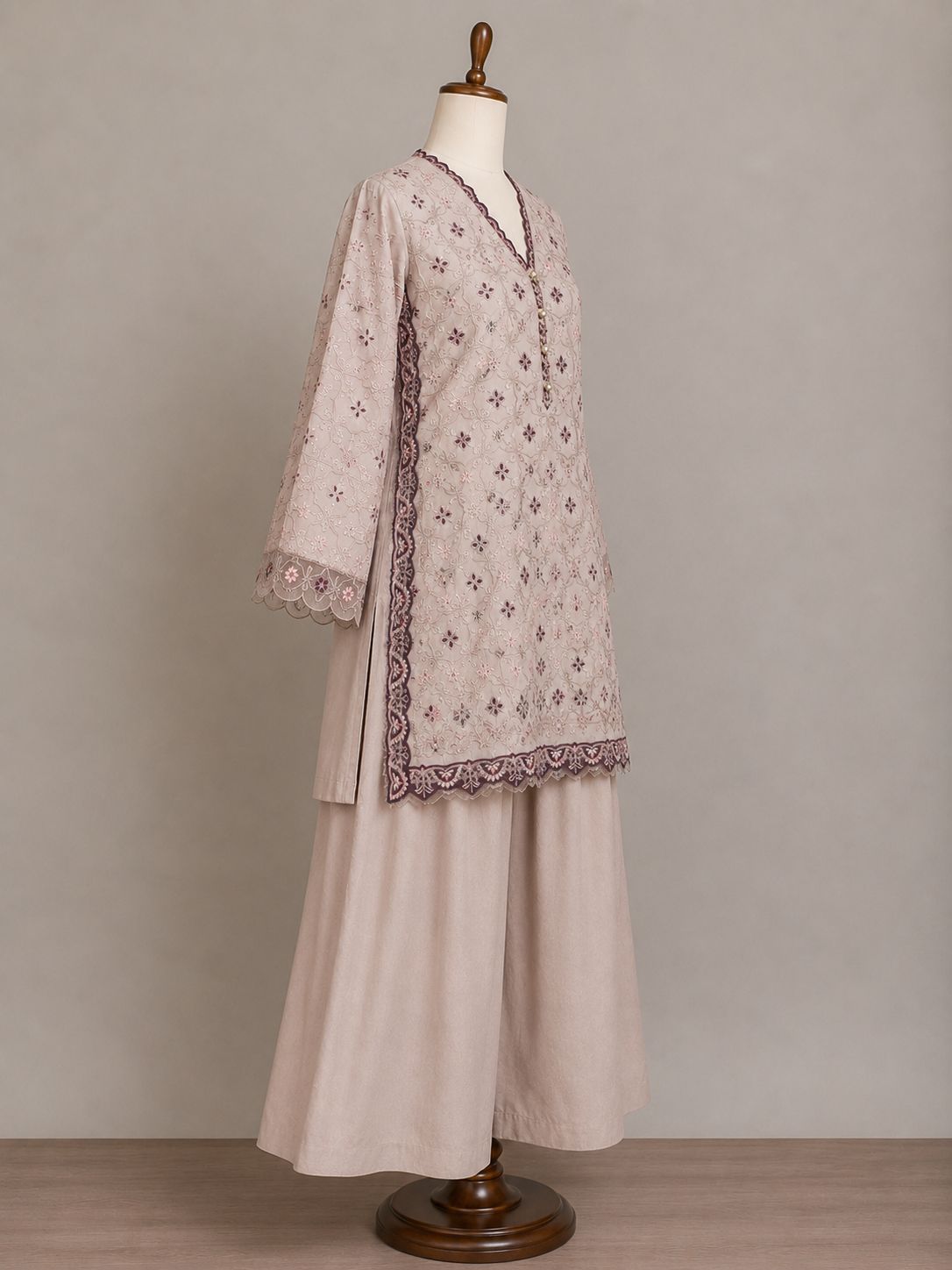 Zoya — Embroidered Organza & Linen Culotte Set