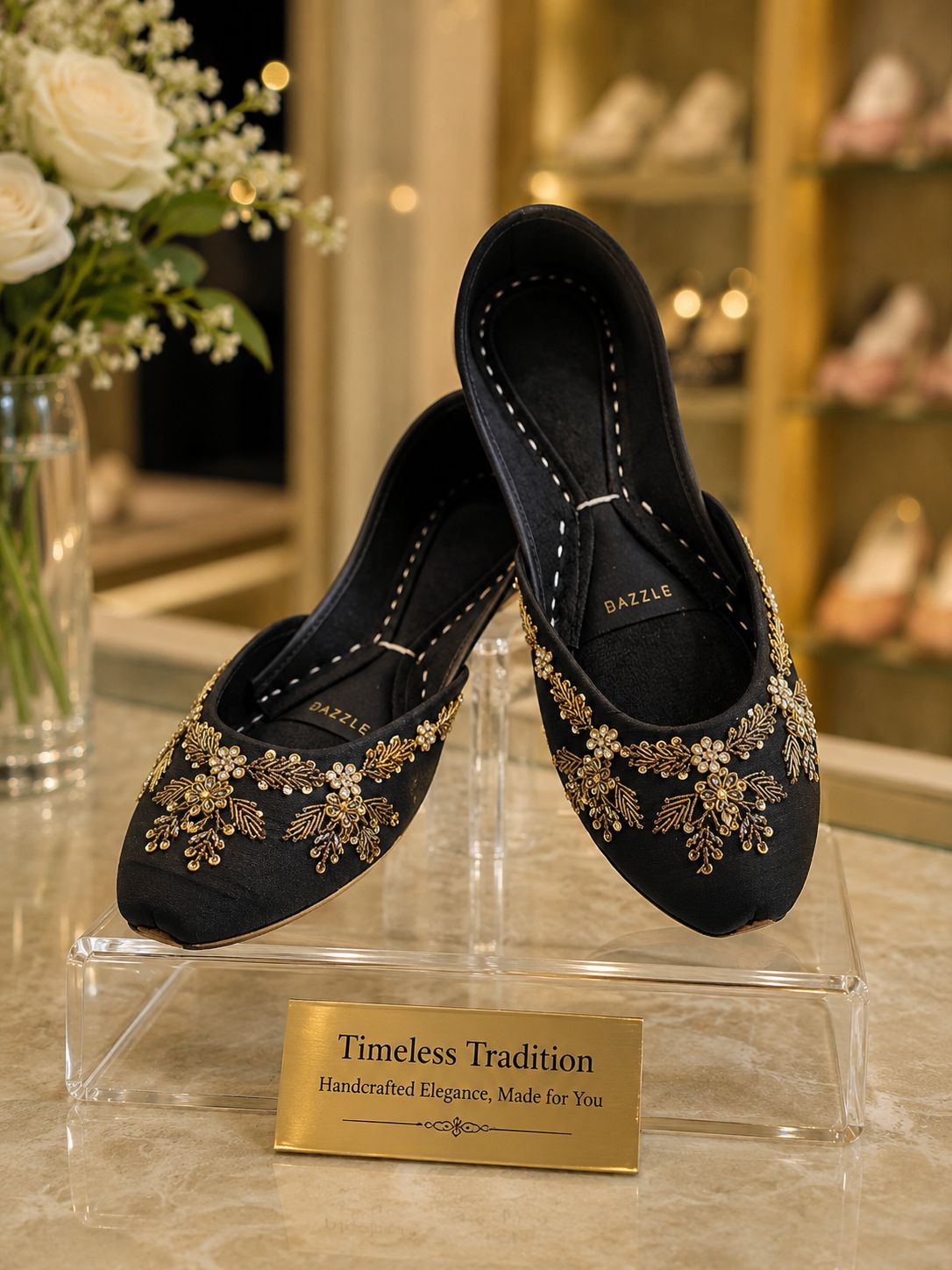 Sitara Khussa — Antique Gold & Velvet Flats