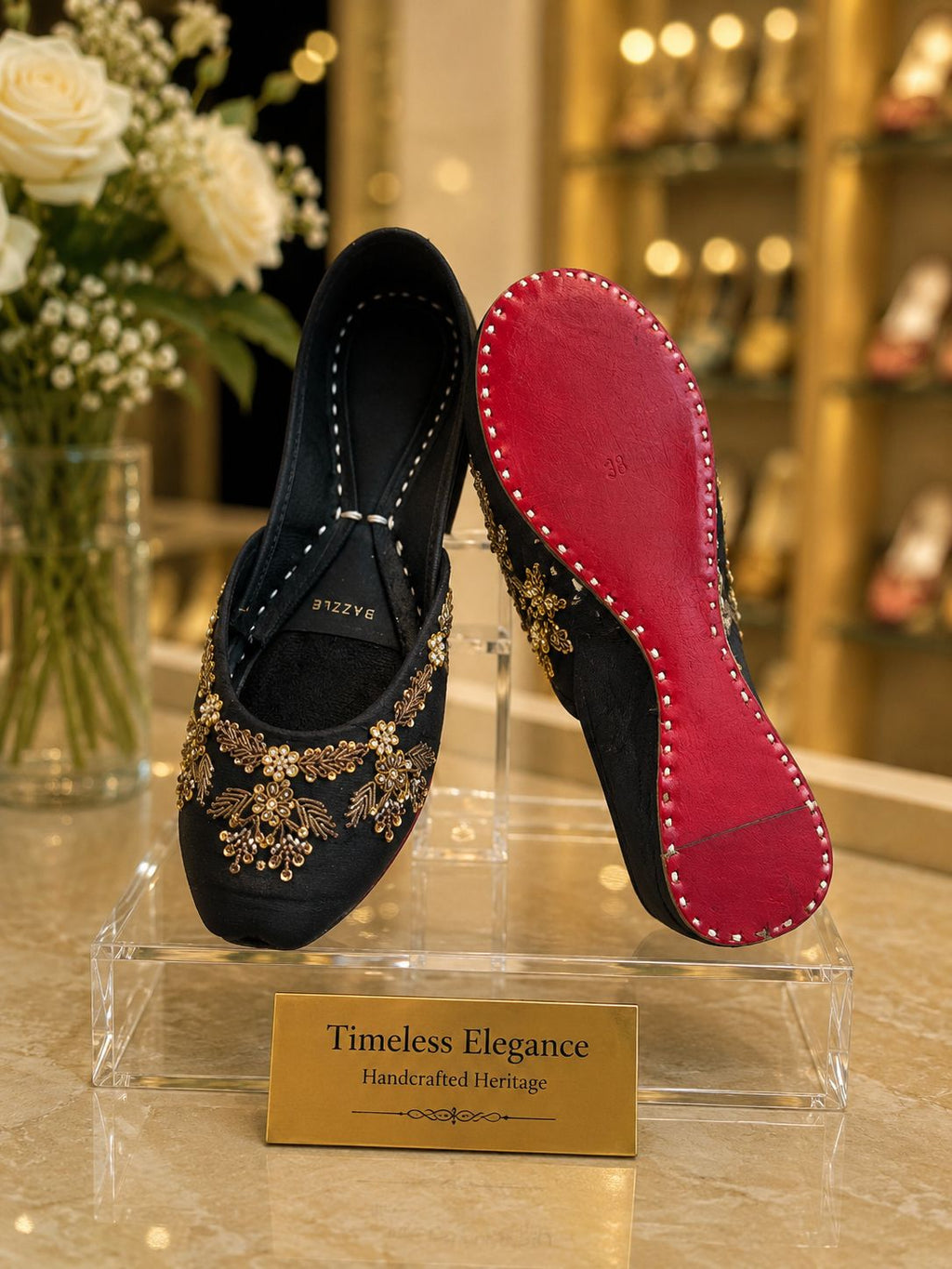 Sitara Khussa — Antique Gold & Velvet Flats
