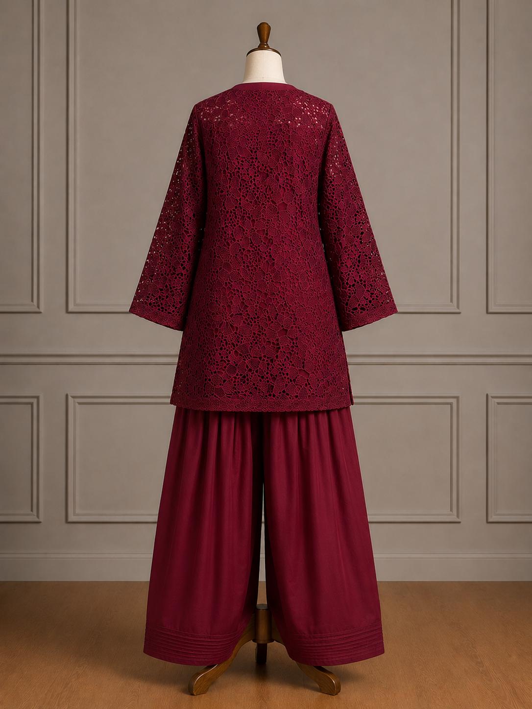 Mahnoor — Plum Schiffli Lace Co-Ord Set
