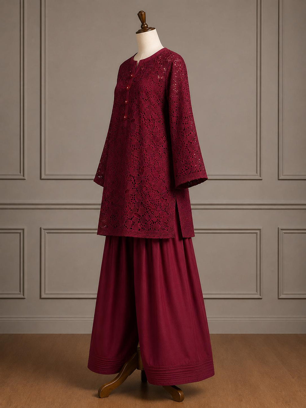 Mahnoor — Plum Schiffli Lace Co-Ord Set