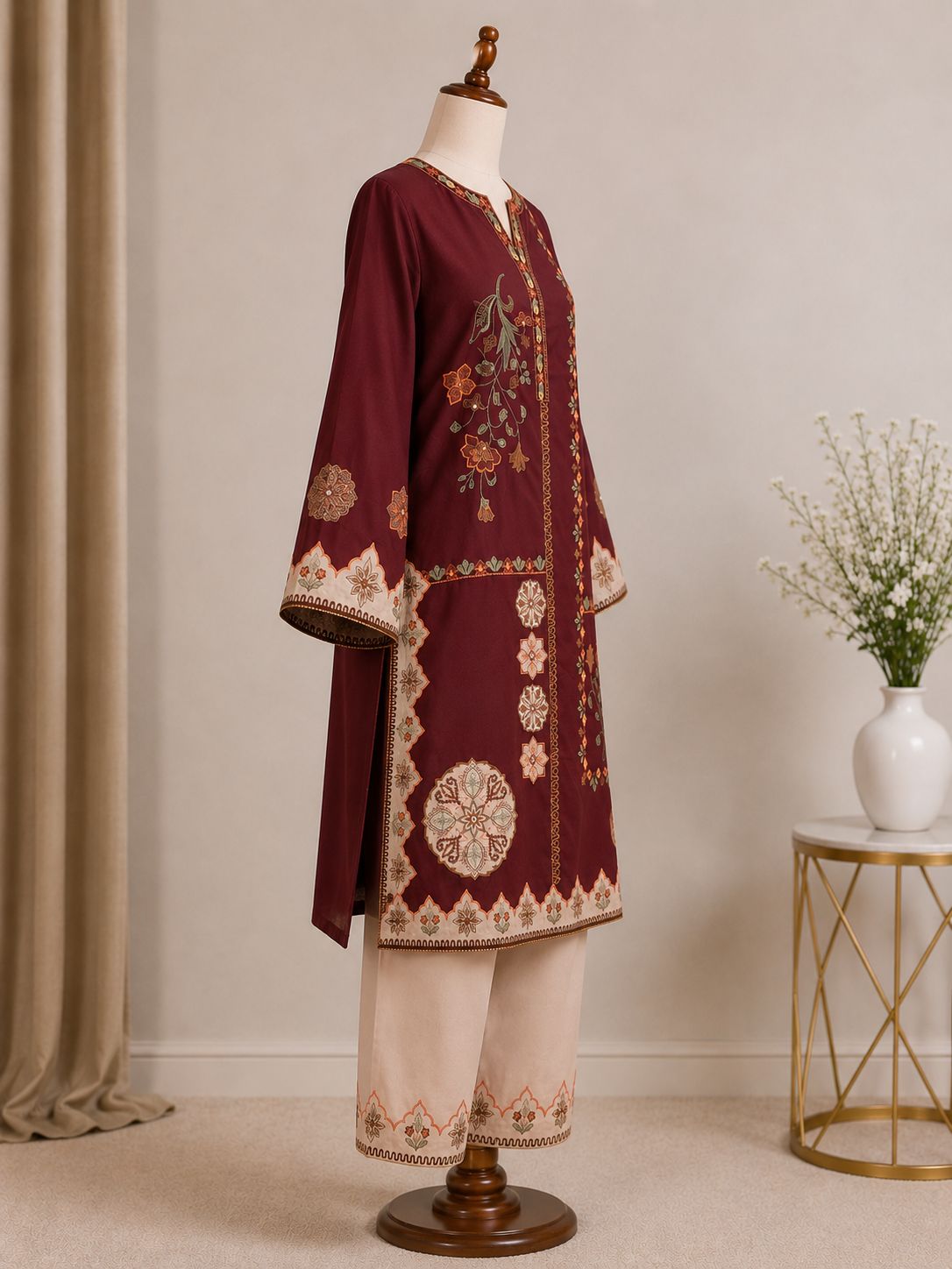 Sanam — Block-Printed & Embroidered Khaddar Suit