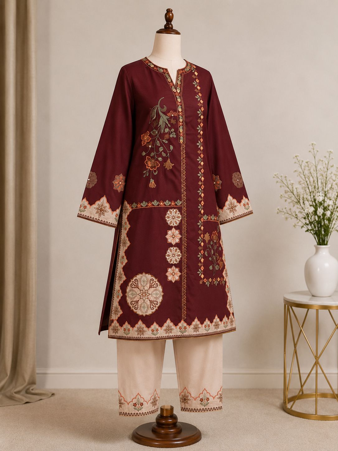 Sanam — Block-Printed & Embroidered Khaddar Suit
