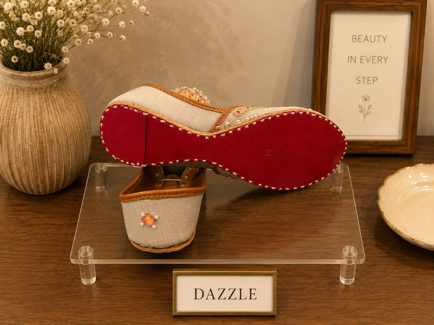 Shehnai Khussa — Mirror & Coral Festive Flats
