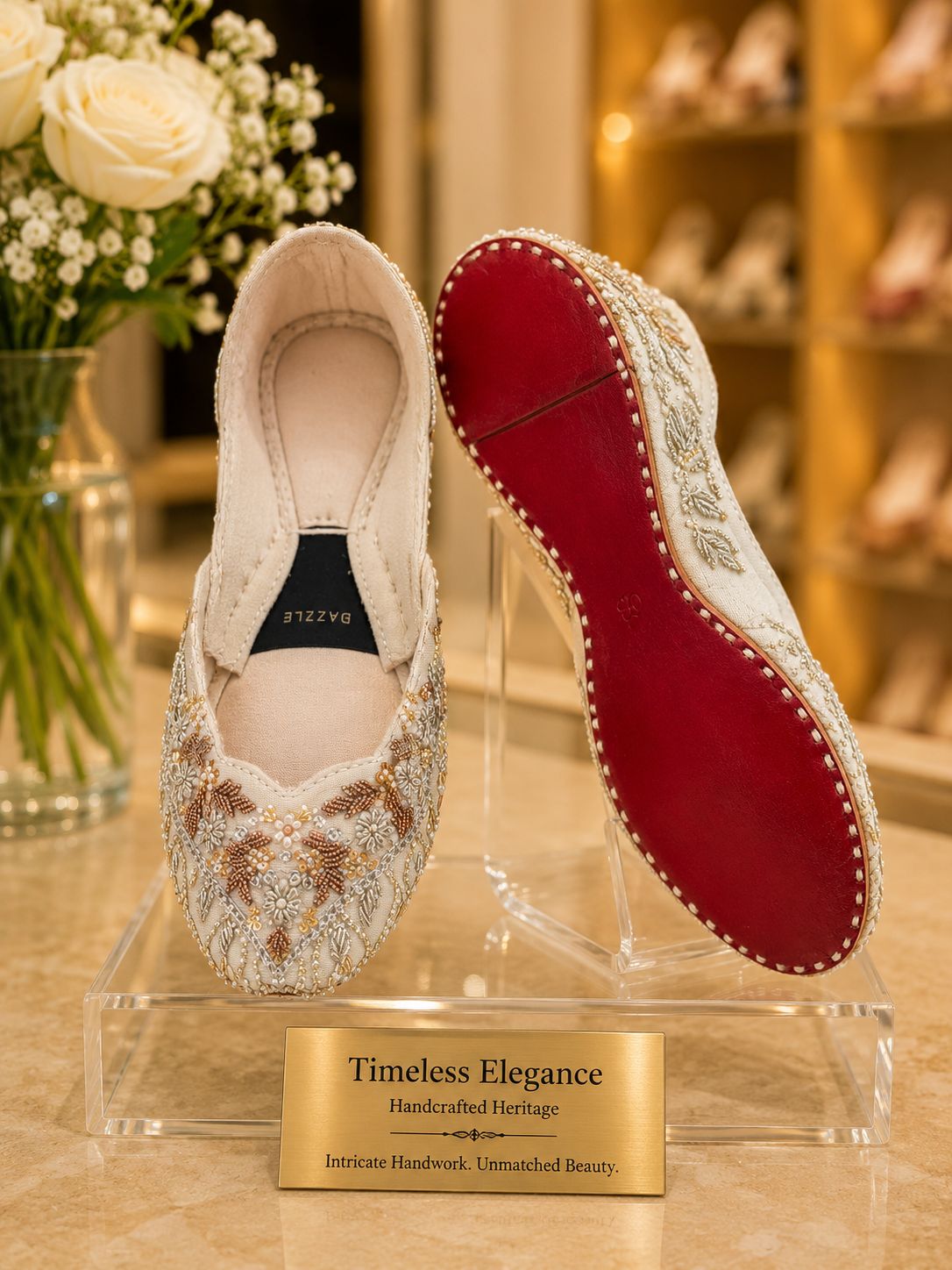 Sunehri Khussa — Antique Gold & Pearl Shaded Flats