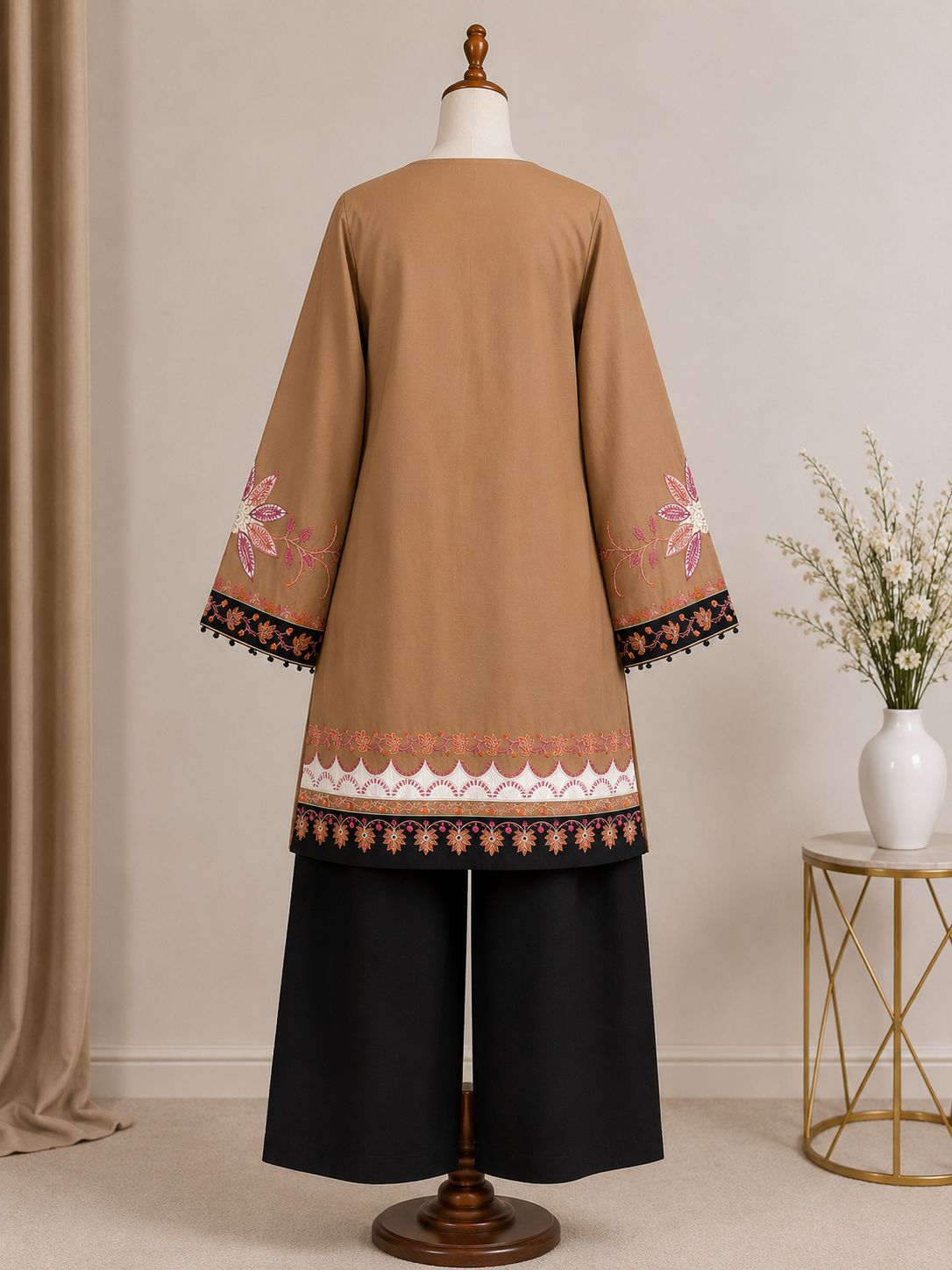 Sitara — Embroidered Terracotta & Black Tunic Set