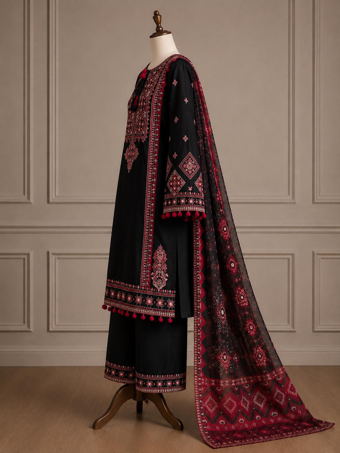 Shabnam — Geometric Embroidered Khaddar Suit