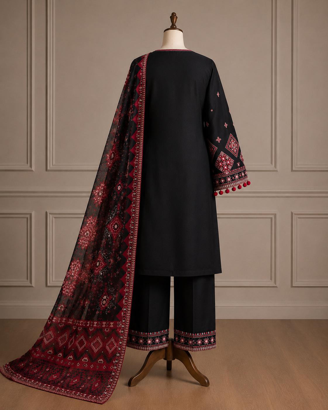 Shabnam — Geometric Embroidered Khaddar Suit