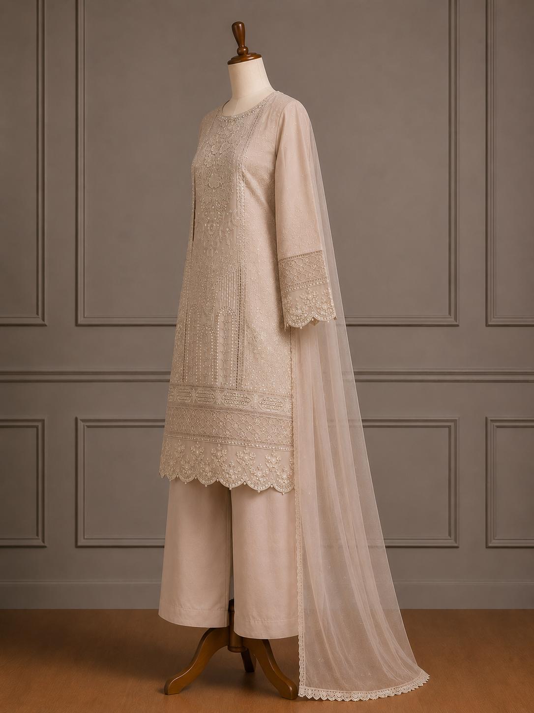 Afreen — Monochrome Embroidered Organza Formal Suit