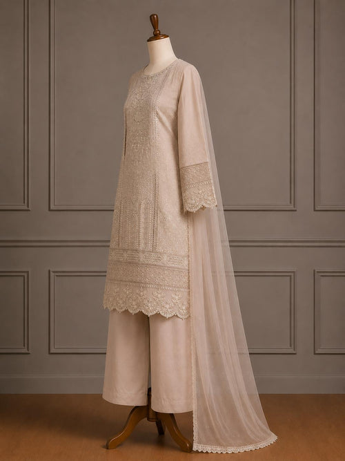 Afreen — Monochrome Embroidered Organza Formal Suit