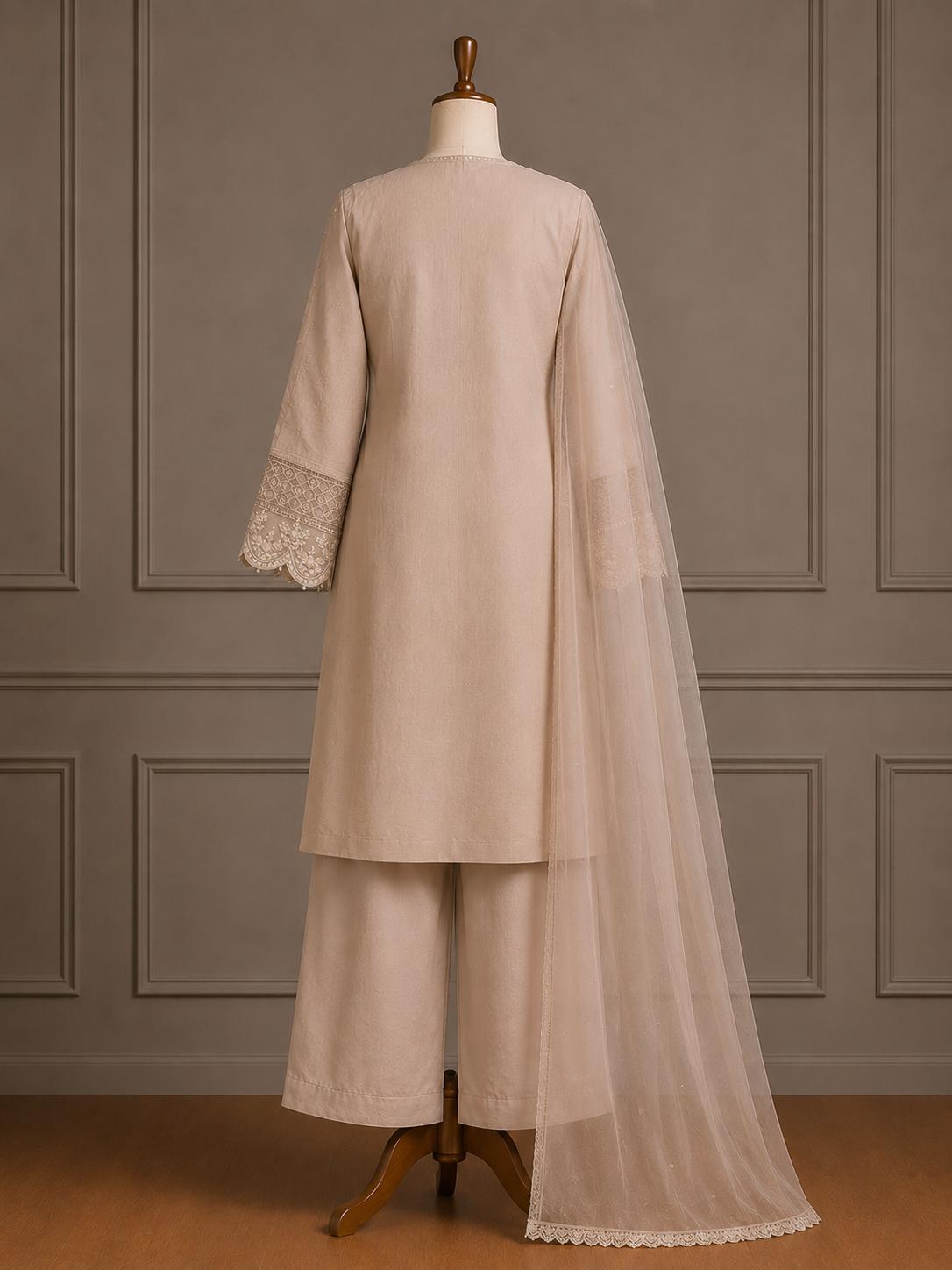 Afreen — Monochrome Embroidered Organza Formal Suit