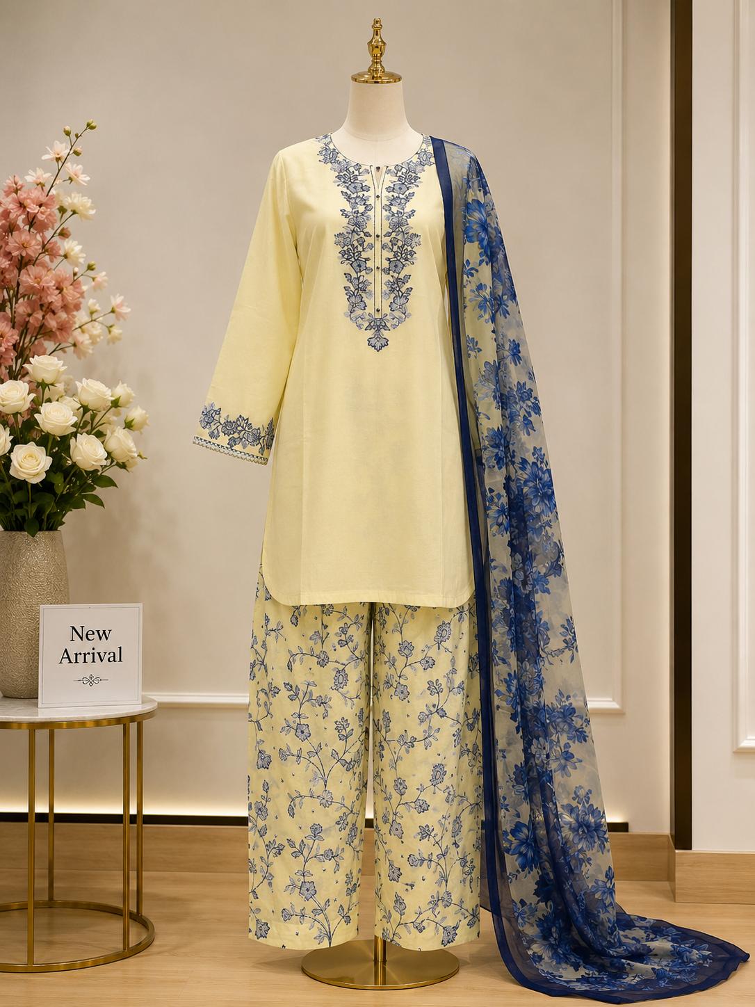 Yasmin — Embroidered & Floral Printed Lawn Suit