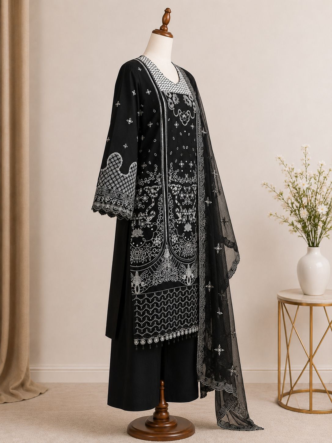 Nigar — Monochrome Embroidered Chikankari Suit