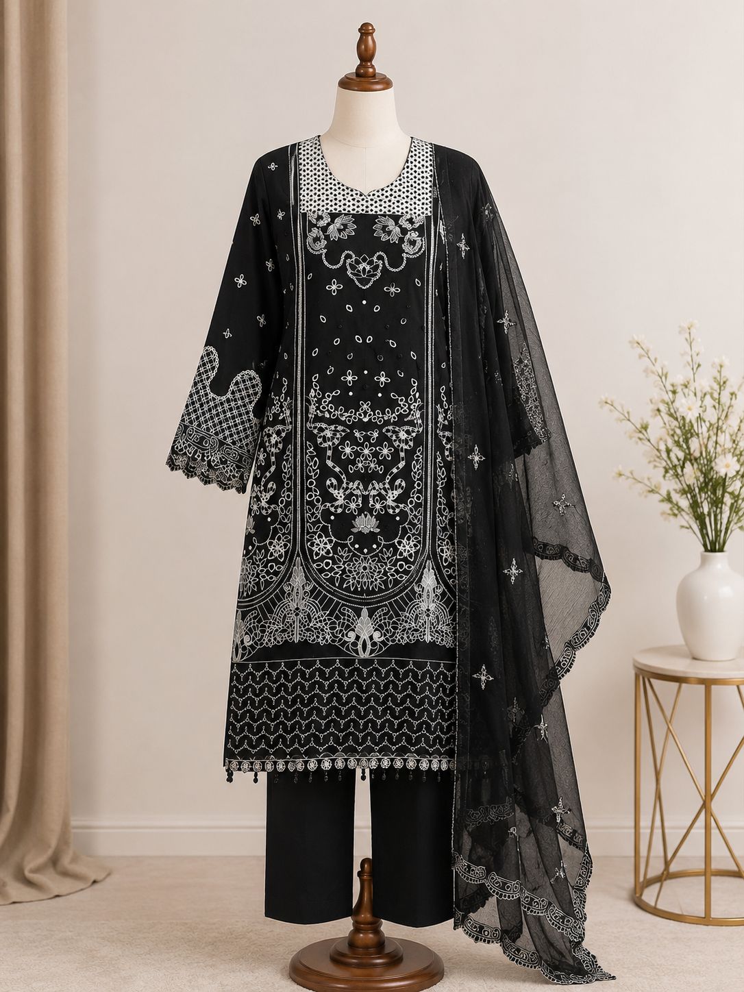 Nigar — Monochrome Embroidered Chikankari Suit