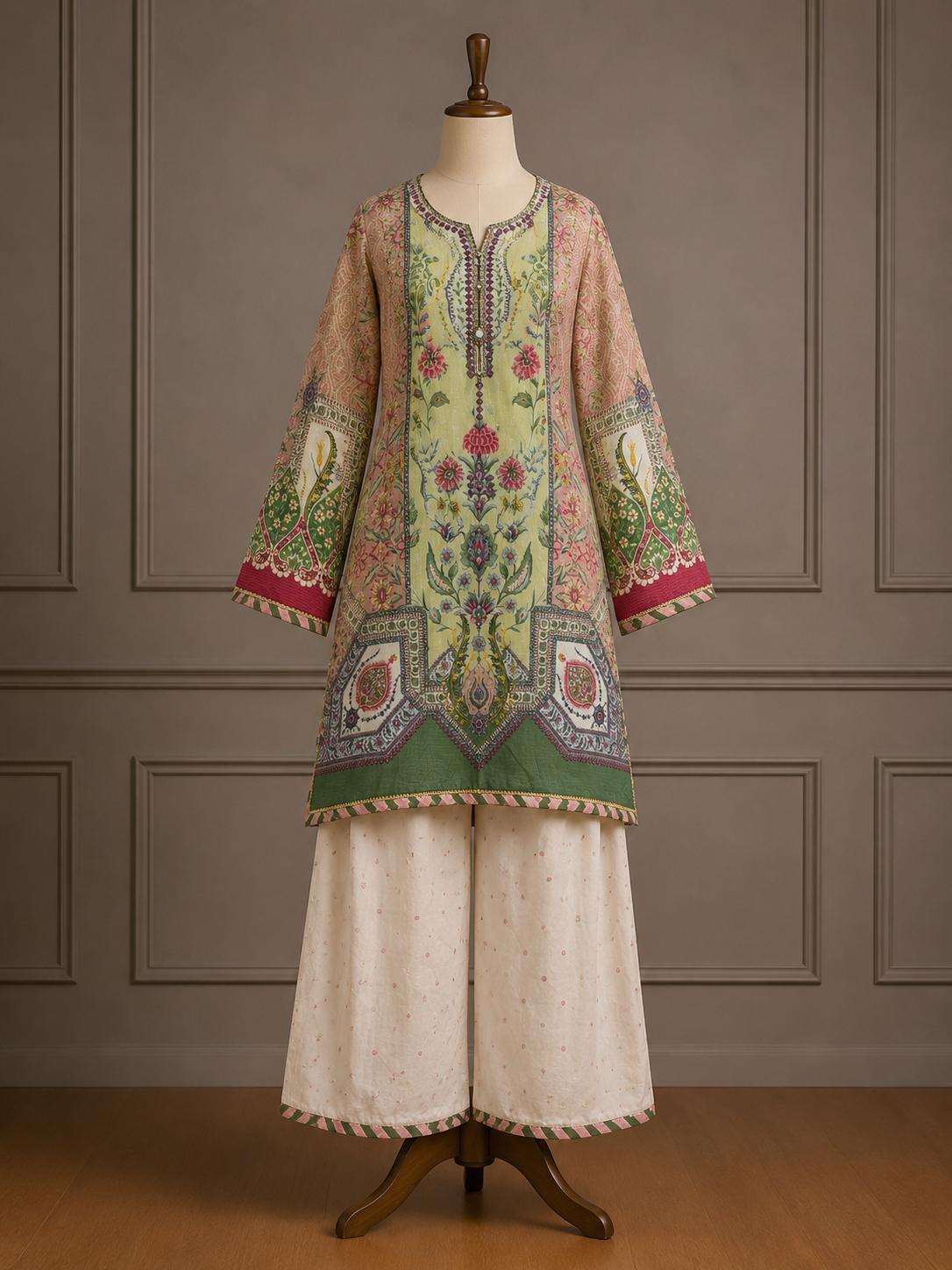Gulrukh — Digital Printed & Embroidered Linen Suit