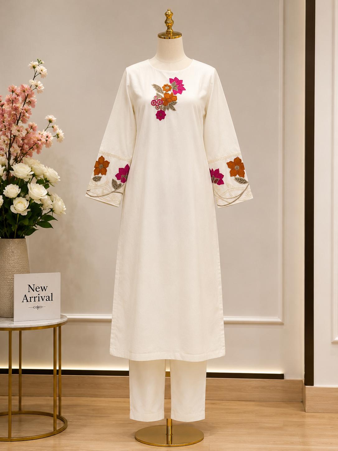 Gulsher — Floral Embroidered Ivory Suit