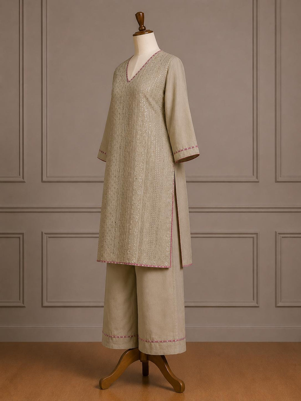 Eshal — Muted Sage Embroidered Linen Suit