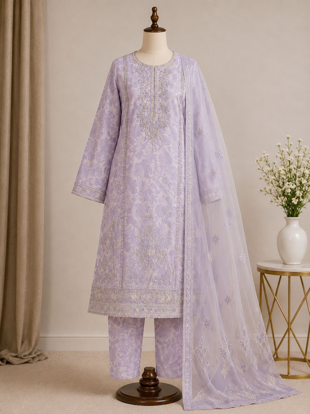 Mehr — Lilac Dream Embroidered Festive Suit
