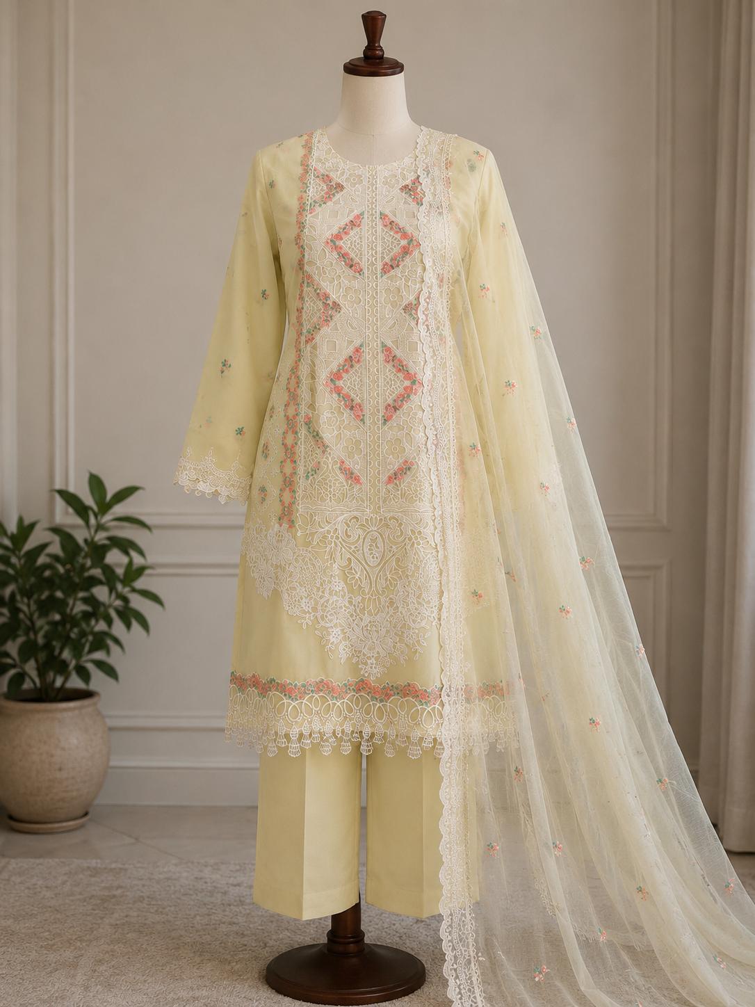 Zari — Buttercream Embroidered Chanderi Suit